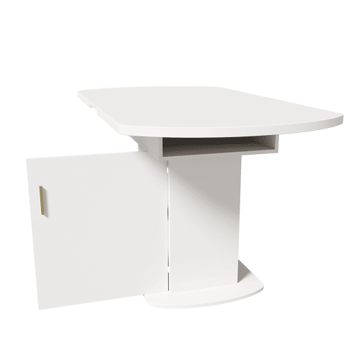 Mesa de jantar oval retrátil - com espaço de arrumação e pega dourada - Branca