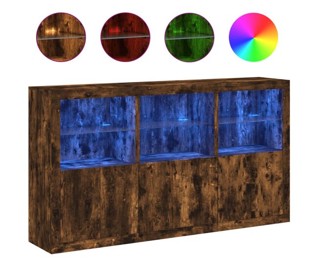 Vidaxl aparador con luces led roble ahumado 181,5x37x100 cm