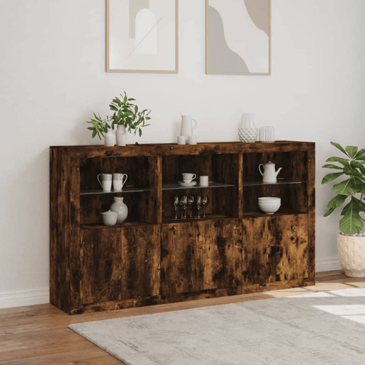 vidaXL Aparador com luzes LED 181,5x37x100 cm carvalho fumado