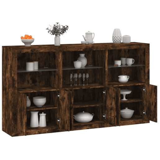 vidaXL Aparador com luzes LED 181,5x37x100 cm carvalho fumado