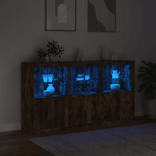 vidaXL Aparador com luzes LED 181,5x37x100 cm carvalho fumado