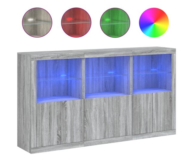 Vidaxl aparador con luces led gris sonoma 181,5x37x100 cm