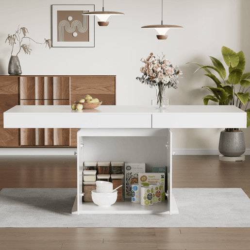 Mesa de jantar extensível - com arrumação por baixo - estilo moderno - Branco