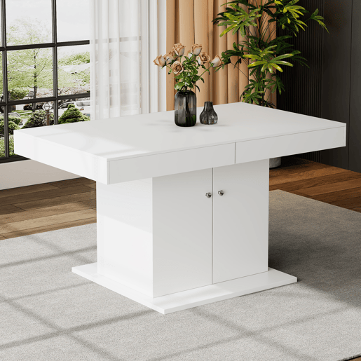 Mesa de jantar extensível - com arrumação por baixo - estilo moderno - Branco