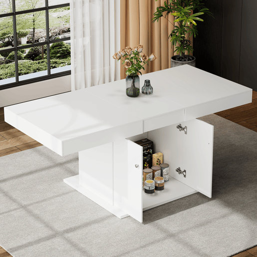 Mesa de jantar extensível - com arrumação por baixo - estilo moderno - Branco