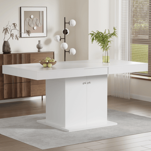 Mesa de jantar extensível - com arrumação por baixo - estilo moderno - Branco