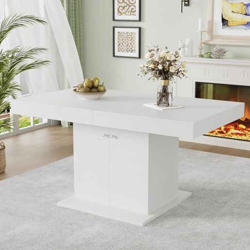 Mesa de jantar extensível - com arrumação por baixo - estilo moderno - Branco