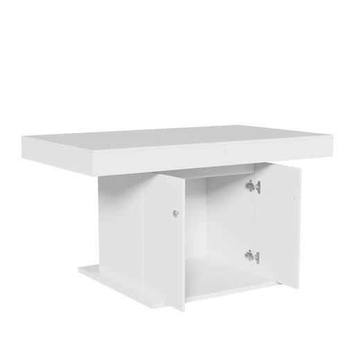 Mesa de jantar extensível - com arrumação por baixo - estilo moderno - Branco