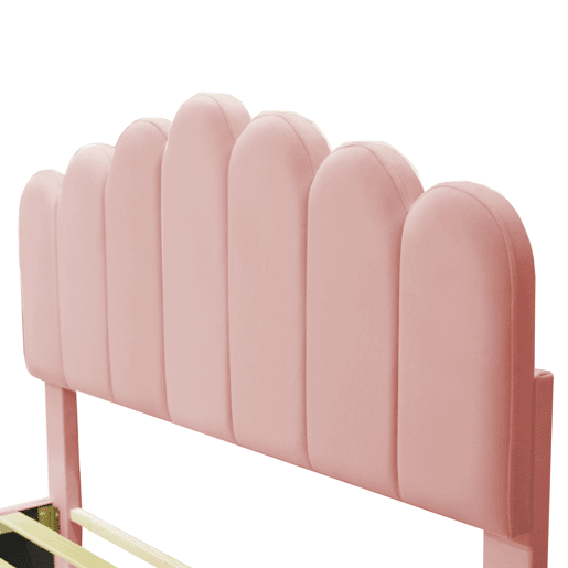 Cama estofada em veludo 140x200cm com estrado de ripas - cabeceira regulável - Rosa