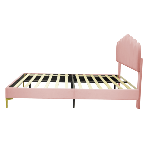 Cama estofada em veludo 140x200cm com estrado de ripas - cabeceira regulável - Rosa