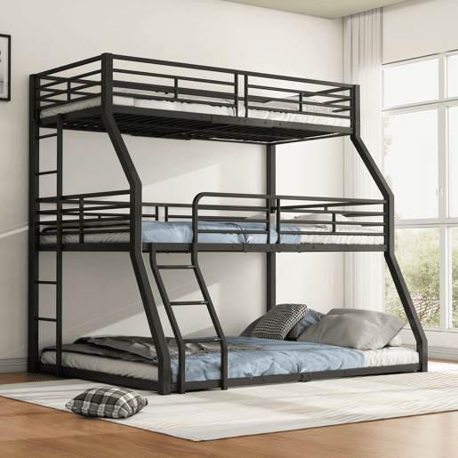 Beliche triplo - 2x90x200cm e 140x200cm - estrutura em ferro - Preto