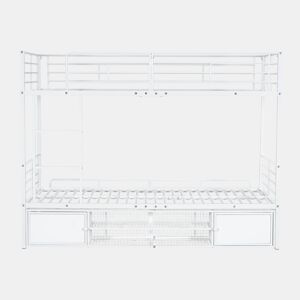 Beliche de ferro 90x200 cm - com sapateira e escada - Branco