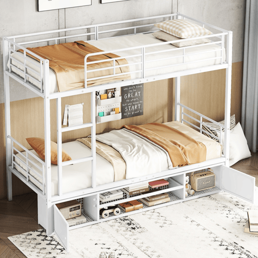 Beliche de ferro 90x200 cm - com sapateira e escada - Branco