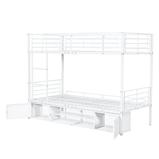 Beliche de ferro 90x200 cm - com sapateira e escada - Branco