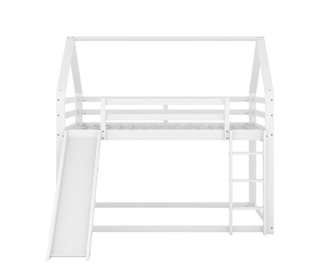 Litera de cabina con tobogán y escalera - 140x200 cm - estructura de pino macizo - blanco