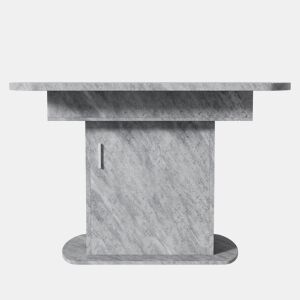 Mesa de jantar oval retrátil - com espaço de arrumação e pega prateada - Cinzento