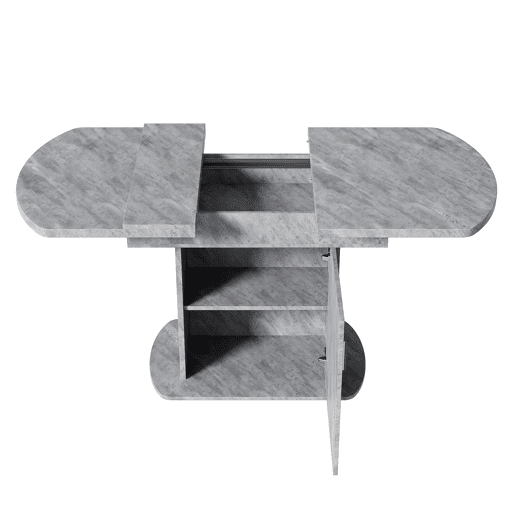 Mesa de jantar oval retrátil - com espaço de arrumação e pega prateada - Cinzento