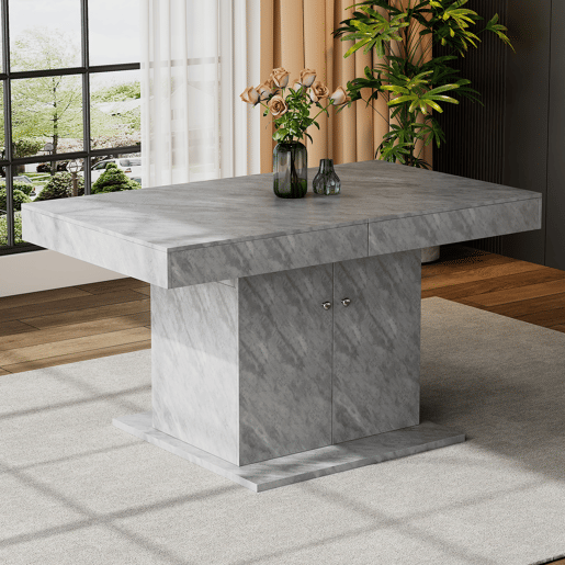 Mesa de jantar extensível - com arrumação por baixo - estilo moderno - Cinzento