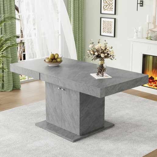 Mesa de jantar extensível - com arrumação por baixo - estilo moderno - Cinzento