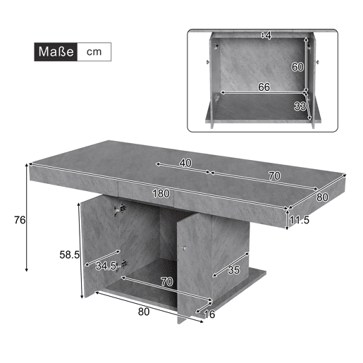 Mesa de jantar extensível - com arrumação por baixo - estilo moderno - Cinzento