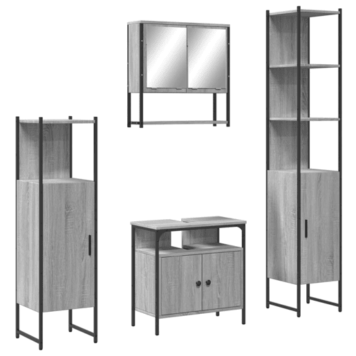 vidaXL 4 pcs Conjunto móveis casa de banho madeira proc. cinza sonoma