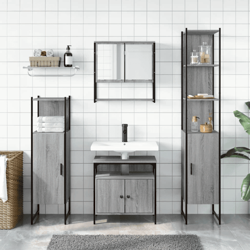 vidaXL 4 pcs Conjunto móveis casa de banho madeira proc. cinza sonoma