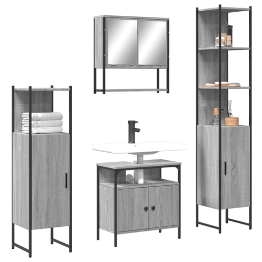 vidaXL 4 pcs Conjunto móveis casa de banho madeira proc. cinza sonoma