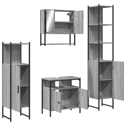 vidaXL 4 pcs Conjunto móveis casa de banho madeira proc. cinza sonoma