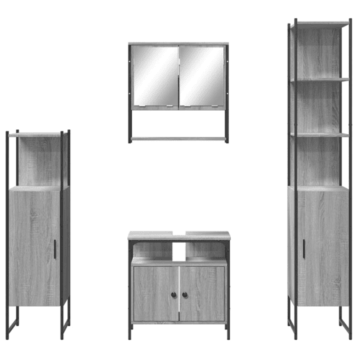 vidaXL 4 pcs Conjunto móveis casa de banho madeira proc. cinza sonoma