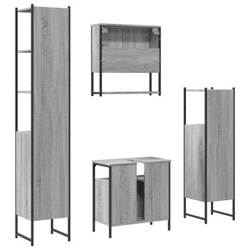 vidaXL 4 pcs Conjunto móveis casa de banho madeira proc. cinza sonoma