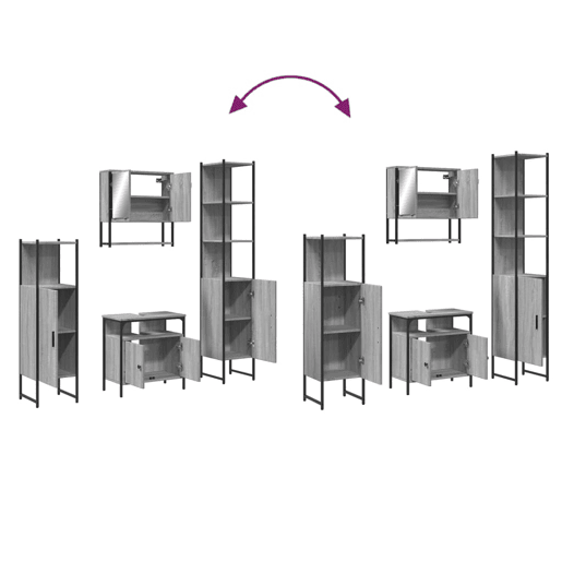 vidaXL 4 pcs Conjunto móveis casa de banho madeira proc. cinza sonoma