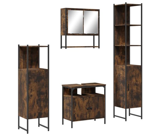 Vidaxl set de muebles baño 4 pzas madera contrachapada roble ahumado