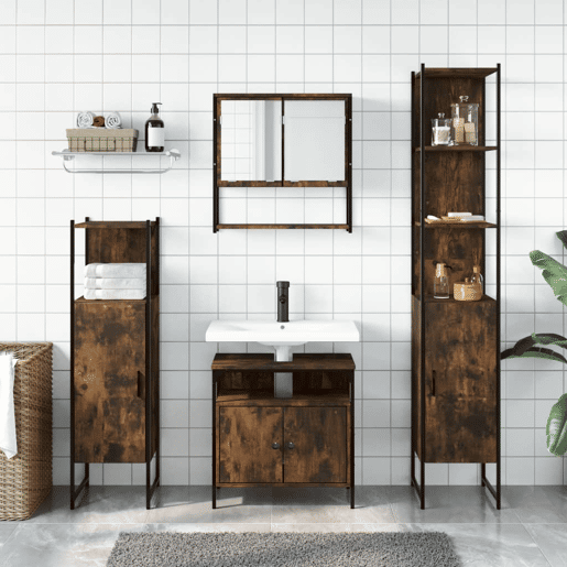 vidaXL 4pcs conjunto de móveis WC derivados de madeira carvalho fumado