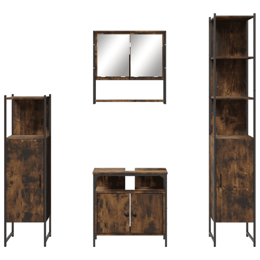 vidaXL 4pcs conjunto de móveis WC derivados de madeira carvalho fumado