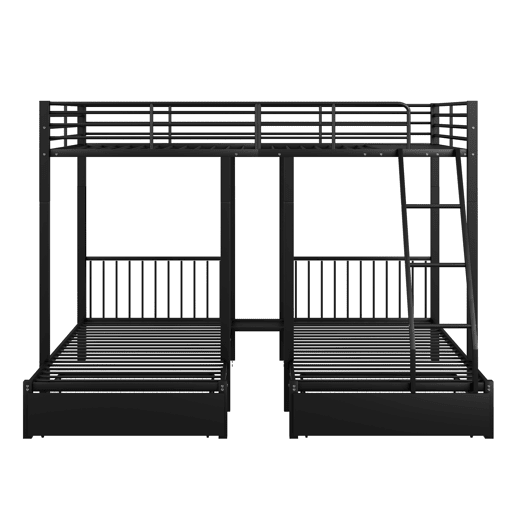Beliche para 3 crianças com 2 gavetas - 140x200cm e 2x90x200cm - estrutura de colchão - Preto (colchão não incluído)