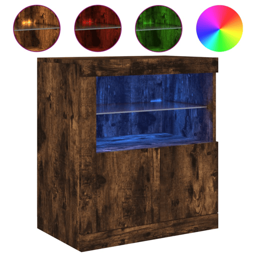 vidaXL Aparador com luzes LED 60,5x37x67 cm carvalho fumado vidaXL Aparador com luzes LED 60,5x37x67 cm carvalho fumado