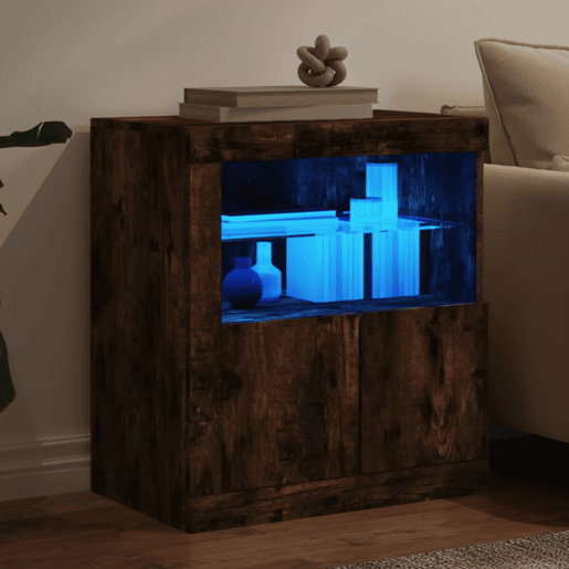 vidaXL Aparador com luzes LED 60,5x37x67 cm carvalho fumado vidaXL Aparador com luzes LED 60,5x37x67 cm carvalho fumado