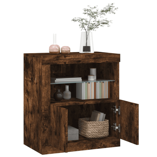 vidaXL Aparador com luzes LED 60,5x37x67 cm carvalho fumado vidaXL Aparador com luzes LED 60,5x37x67 cm carvalho fumado