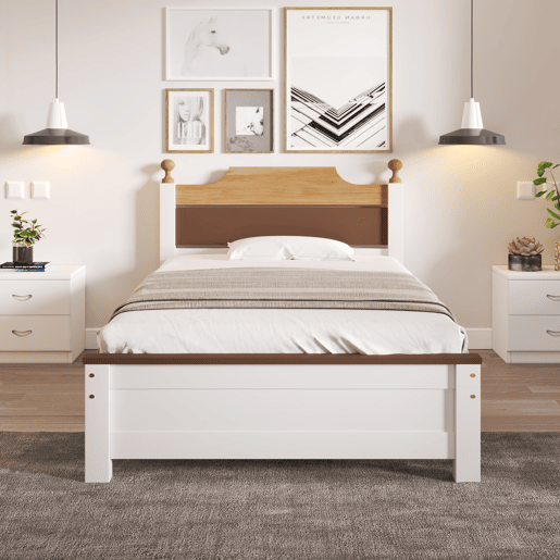 Cama individual com estrutura em madeira 90x200cm - Castanho