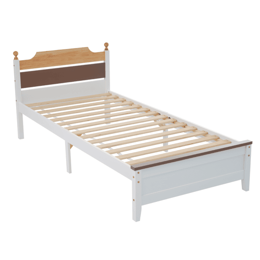 Cama individual com estrutura em madeira 90x200cm - Castanho