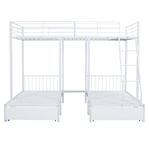 Beliche para 3 crianças com 2 gavetas - 140x200cm e 2x90x200cm - estrutura do colchão - Branco (colchão não incluído)