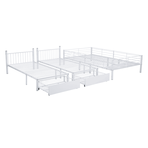 Beliche para 3 crianças com 2 gavetas - 140x200cm e 2x90x200cm - estrutura do colchão - Branco (colchão não incluído)