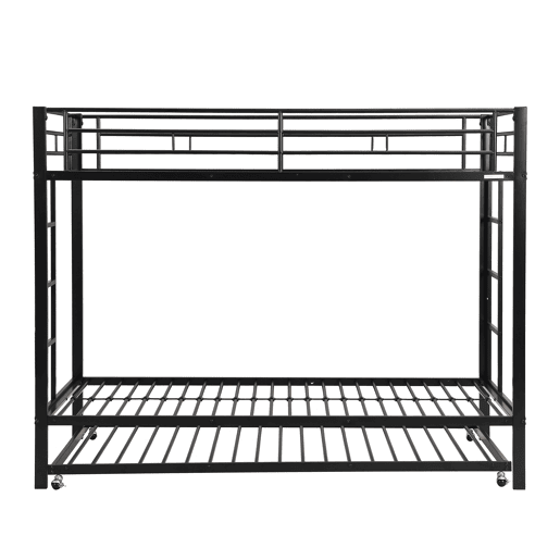 Beliche de metal 90x200 cm - com cama de rodízio 90x190 cm com rodas - Preto