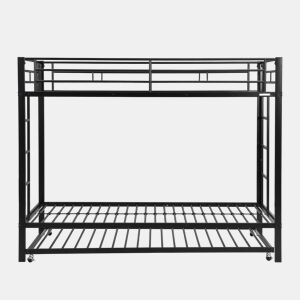 Beliche de metal 90x200 cm - com cama de rodízio 90x190 cm com rodas - Preto
