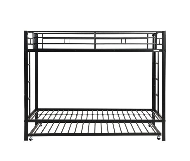 Litera de metal de 90x200 cm - con cama nido de 90x190 cm con ruedas - negro