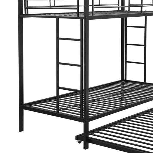 Beliche de metal 90x200 cm - com cama de rodízio 90x190 cm com rodas - Preto