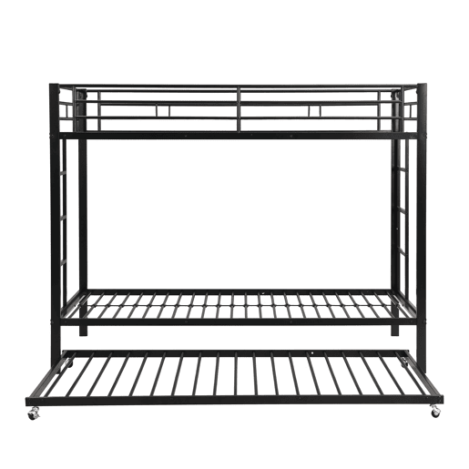 Beliche de metal 90x200 cm - com cama de rodízio 90x190 cm com rodas - Preto