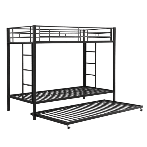 Beliche de metal 90x200 cm - com cama de rodízio 90x190 cm com rodas - Preto
