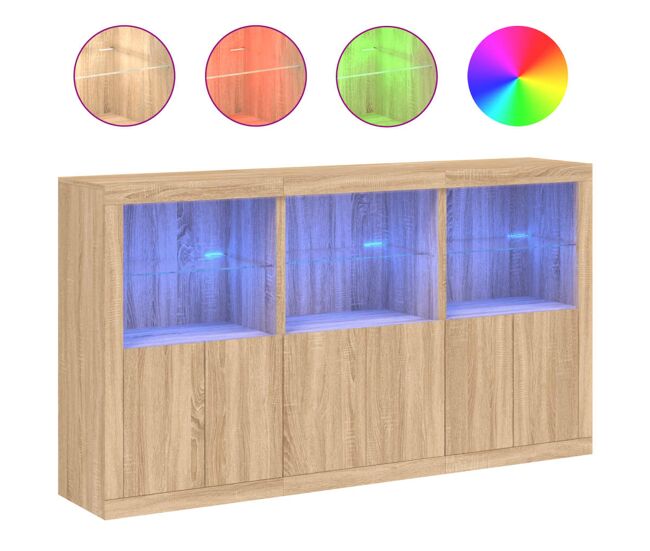 Vidaxl aparador con luces led roble sonoma 181,5x37x100 cm