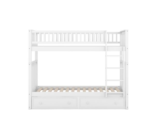 Litera de madera con cajones y escalera - 90x200cm - blanco